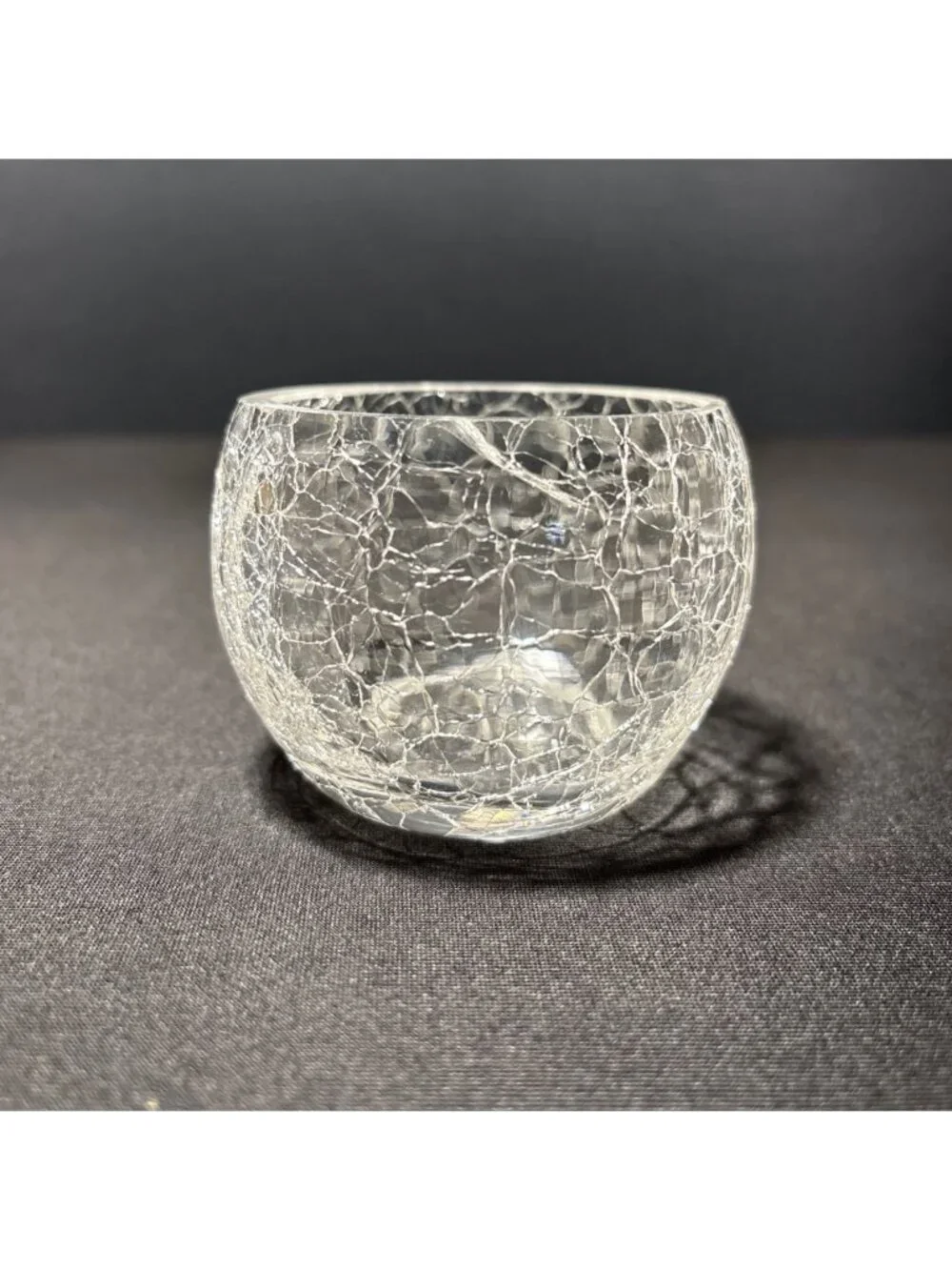 Clear Crackle Glass Globe Vase Round Bowl Candle Holder Orb Tea Light Candle